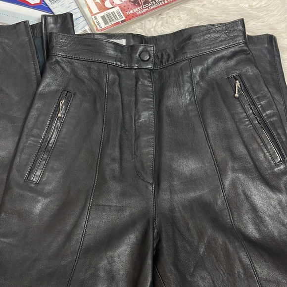 Vintage LEW MAGRAM NY Black Genuine Leather High Waisted Skinny Pants - Picture 2 of 12